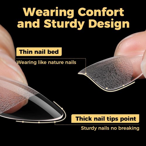 UNA GELLA Almond Gel Nail Tips 600 Pcs Pre Etched Medium Almond Shaped Nails Full Cover Press On Nails 12 Sizes Clear Fake Soft Gel Tips for Flat & Curved Nail Bed Extension Home DIY Salon