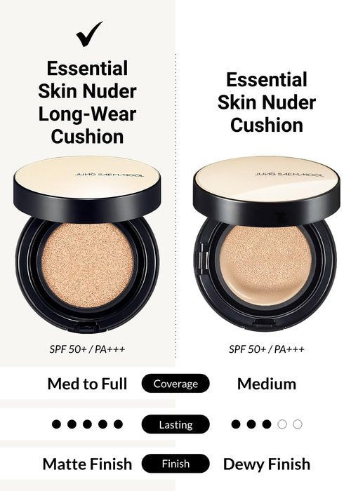 JUNG SAEM MOOL Essential Skin Nuder Longwear Cushion 0.98 Fl Oz, Refill Included, 24H Lasting Cushion Foundation with High Coverage, Semi-Matte Natural Finish, Korean Foundation Makeup (Medium)