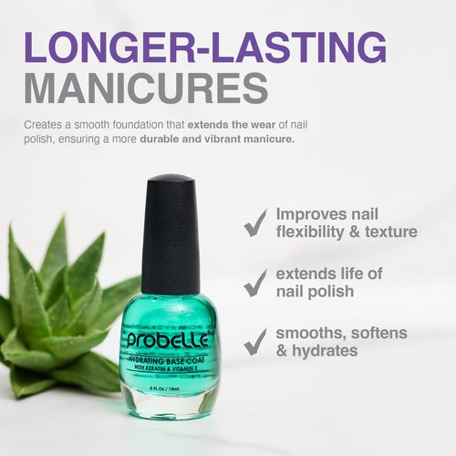 Probelle Hydrating Base Coat - Nourishing Moisturizer for Dry, Brittle Nails | Extends Polish Life