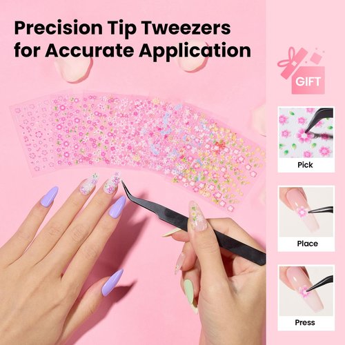 Beetles Nail Art Stickers 30 Sheets 3D Flower Nail Stickers Heart Nails Design Supplies DIY Decals for Decoration Nails Art for Women Girls