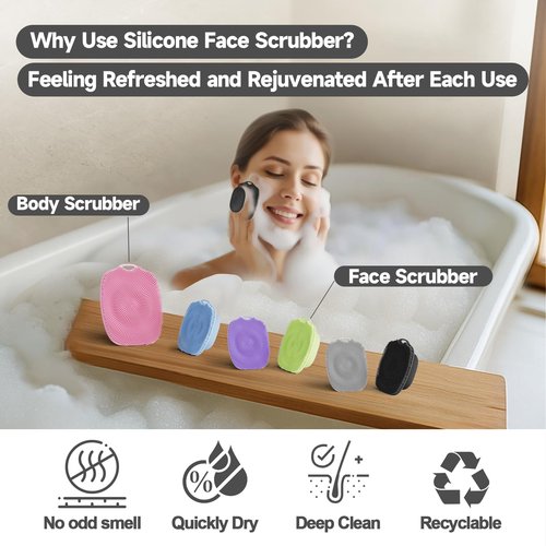 ARIOSOX 2 PCS Face Scrubber, Soft Silicone Face Exfoliator with Suction Cup for Man and Women Deep Skin Clean, Gentle Facial Cleaning Brush Suitable for All Sensitive Skin (Black+Gray)