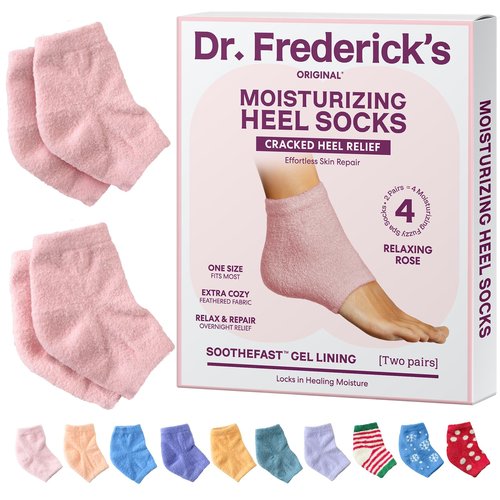 Dr. Frederick's Original Moisturizing Fuzzy Heel Socks for Dry Cracked Heels Treatment - Infused with Olive Oil, Jojoba Oil and Vitamin E - 2 Pairs - Stocking Stuffers for Adults - Relaxing Rose