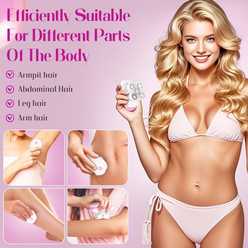 Electric Razors for Women, Anti-Slip Electric Rotary Shaver for Women Legs, Rechargeable Waterproof Body Shaver, Ideal Travel Lady Trimmer Hair Remover for Underarms Armpits &Bikini Area, Cherry