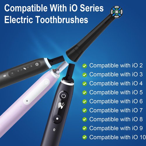 iO Replacement Heads Compatible with Oral B iO, Brush Heads for iO 2/3/4/5/6/7/8/9/10 Series Electric Toothbrushs, Dense Bristles, Cleans Deep Plaque, 6 Black