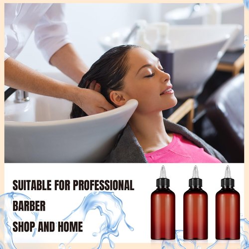 Barydat 12 Pcs 8 oz Brown Squeeze Bottle Twist Top Applicator Empty Hair Oiling Bottle with Funnels Refillable Plastic Liquid Containers for Liquid Hair Oil Shampoo Lotion