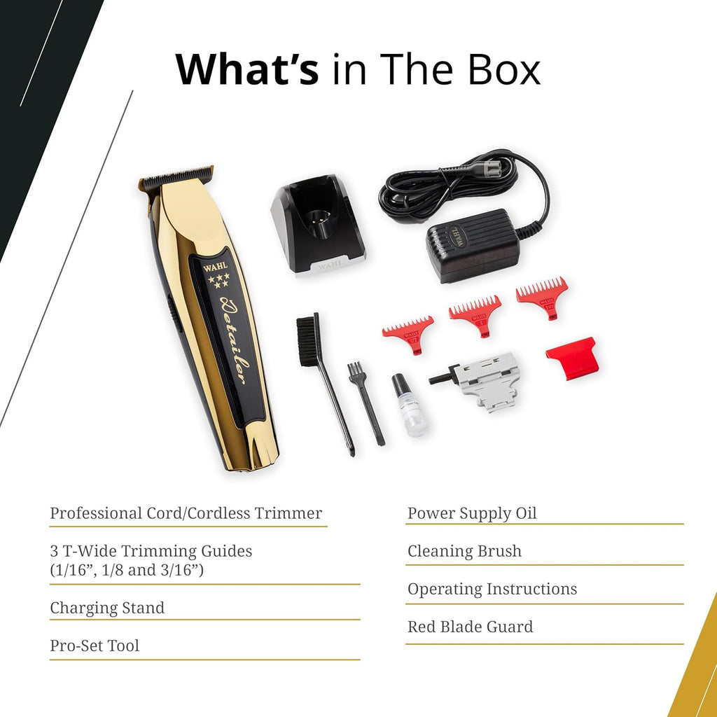 Wahl Professional 5 Star Cordless Detailer Li Trimmer - T Wide Blade, 100 Min Runtime & Charging Stand