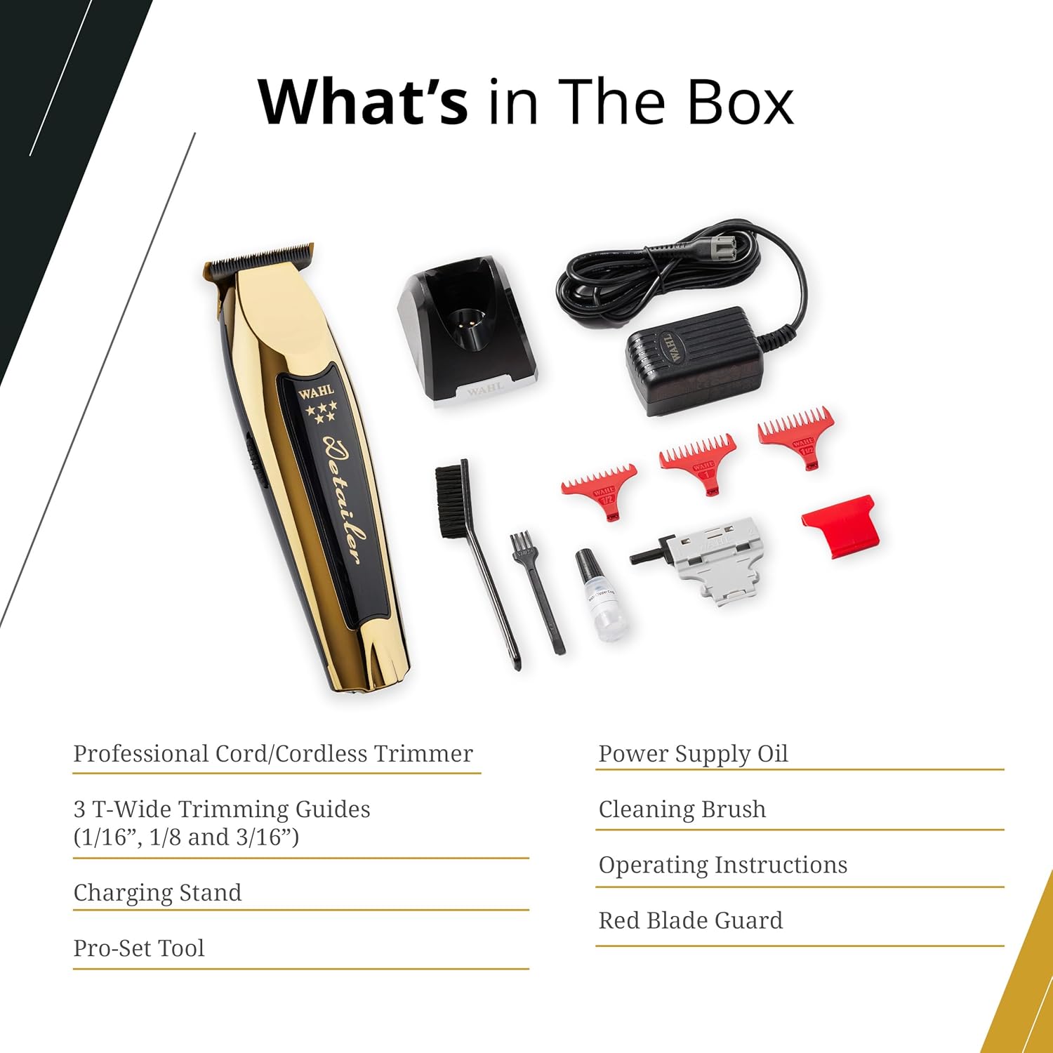 Wahl Professional 5 Star Cordless Detailer Li Trimmer - T Wide Blade, 100 Min Runtime & Charging Stand