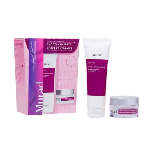 Murad Smooth + Hydrate Set | 2 Full-Sized Products for Exfoliation & Hydration - AHA/BHA Cleanser 5.0 Fl Oz, Hydro-Dynamic Moisture 1.7 Fl Oz