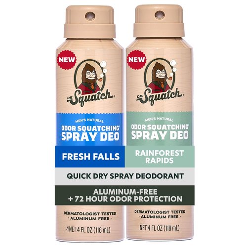 Dr. Squatch Natural Men's Deodorant - Quick-Dry, Aluminum-Free, Dermatologist-Tested - Fresh Falls & Rainforest Rapids, 4oz (2-Pack)