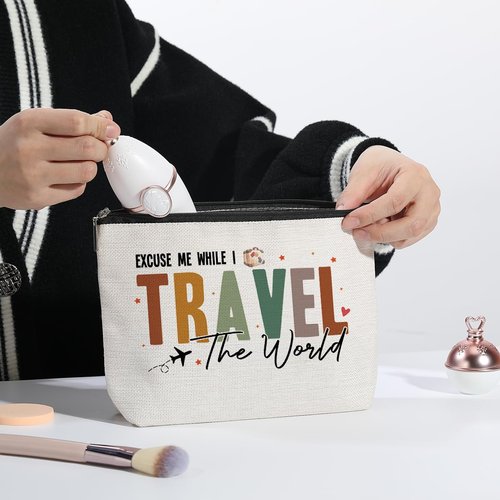 Funny Travel Gifts for Women Travel Essentials Makeup Bag Flight Vacation Gifts for Travelers Travel Lovers Birthday Gifts for Mom Daughter Bride Friends Girls Trip Female Travel Toiletry Bag