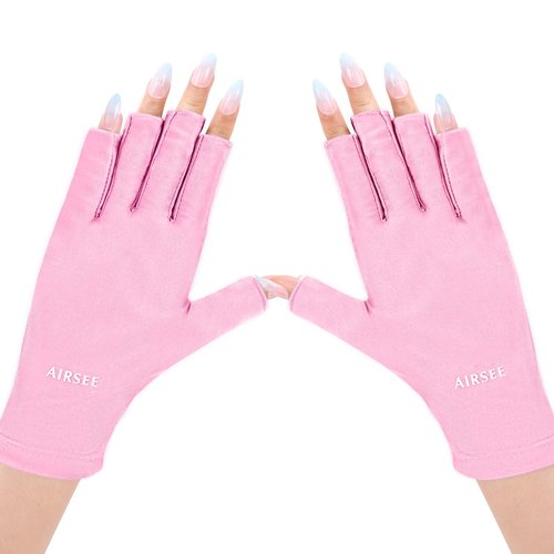 AIRSEE UV Gloves for Nail Lamp,Professional UPF50+ UV Protection for Manicures Nail Art,Fingerless Gloves That Shield Skin from The Sun and Manicure (Light Pink)