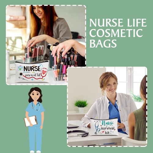Irenare 30 Pcs Nurse Gifts for Women Nurse Survival Kit Canvas Makeup Bags Cosmetic Appreciation Peace Love Nursing Travel Toiletry Case Earpiece Toiletry Zipper Pouch Bag Thank You Gift