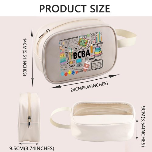 PWHAOO Board Certified Behavior Analyst Cosmetic Bag Behavior Analyst Makeup Bag BCBA Therapist Gift (HAPPY BCBA BAG)