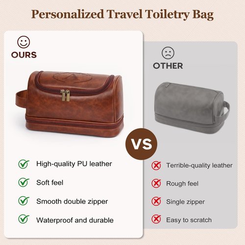Ecttunafe Toiletry Bag for Men,Personalized Travel Toiletry Bag for Men,Hanging Toiletry Organizer Bag for Men’s Traveling,Water Resistant Toiletries Travel PU Leather Shaving Kit,Gifts for Men (A)