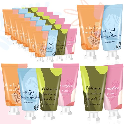 24 Pcs Easter Christian Hand Lotion Bulk Gifts for Women Bible Verse Mini Travel Hand Cream Religious Mother's Day Gift for Church Members Prayers Teachers Coworkers Homeless
