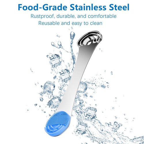 Tongue Scraper for Adults, 3-Layer Stainless Steel Tongue Scraper Metal Tongue Cleaner Tongue Scrubber, Reduce Bad Breath, with Soft Silicone Tongue Brush