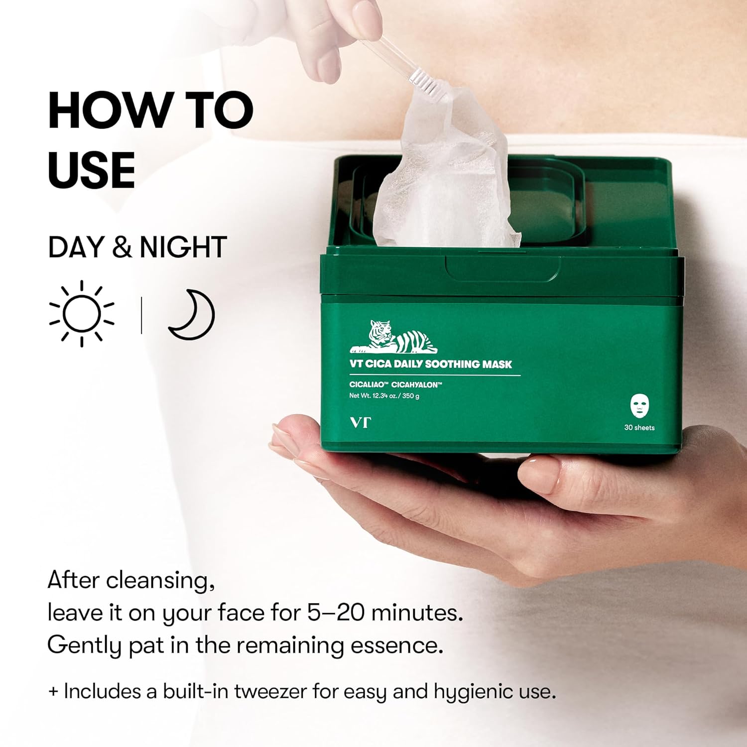 VT COSMETICS CICA Daily Soothing Mask - 30 Sheets with Centella Asiatica & Hyaluronic Acid for Hydration & Glow