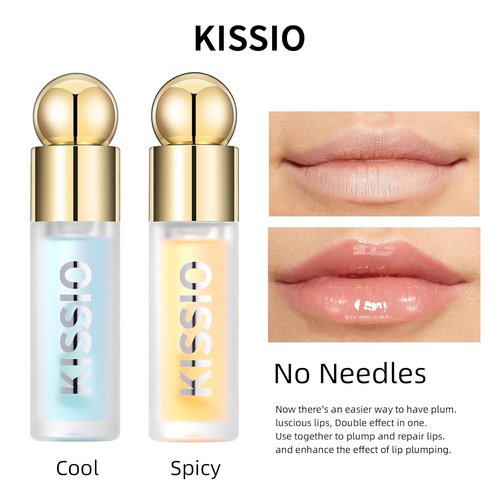 KISSIO Plumping Lip Gloss - Moisturizing Lip Plumper with Ginger, Peppermint & Jojoba Oil | Clear, 10 ml