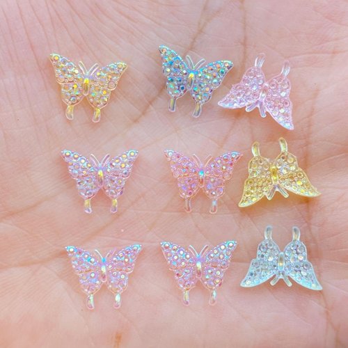 Sparkling 100 PCS 3D Butterfly Charms Kawaii Mini Nail Rhinestones Gems Glitter Acrylic Nail Art Jewelry Manicure Nail Decoration Accessories