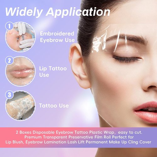Skiennix Disposable Eyebrow Tattoo Film - Premium Transparent Wrap with Ergonomic Slicer | 2 Boxes for Lip Blush & Eyebrow Lamination