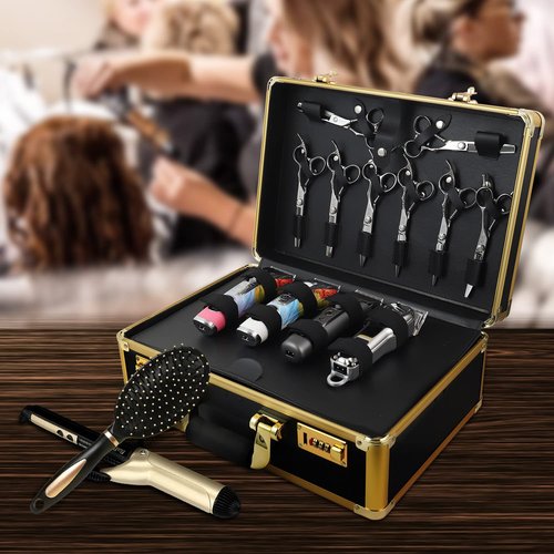 Kinglioncase Barber Case Clipper Bag Black, Hair Kit Tool Box Aluminum Organizer with Portable Handle and Secure Numlock for Scissors, Clippers, Barber Supplies 15.8" x 11" x 6.5"