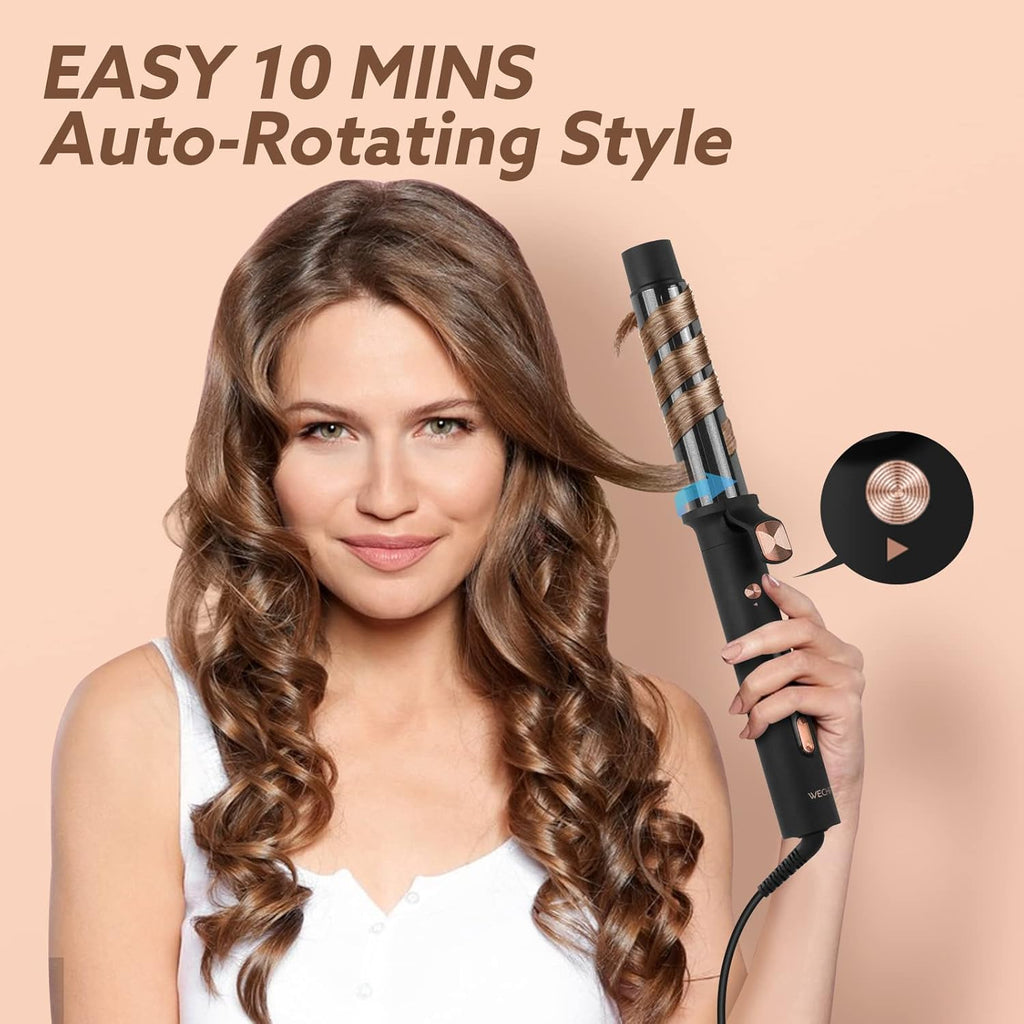 WeChip Automatic Curling Iron - 1.25 Inch Rotating Curling Wand for All Hair Types | Tourmaline Ceramic, LED Display, 5 Heat Settings Up to 430°F