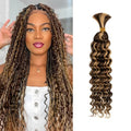 Human Braiding Hair for Boho Knotless Braids 1 Bundle 18 Inches 50g Deep Wave Bulk Human Hair for Braiding Hair Wet and Wavy 10A Brazilian Virgin Human Hair Balayage Brown to Blonde 4P27
