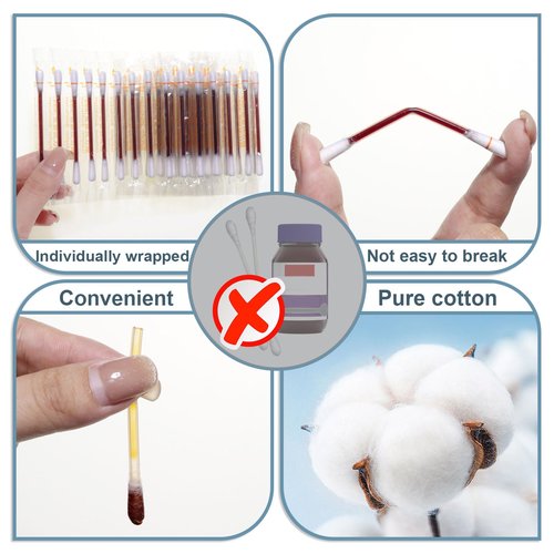 Disposable Iodine Cotton Swabs, Individually Wrapped Medical Iodophor Swabsticks Bulk, Povidone Wound Iodine Qtips Cotton Buds First Aid Kits for Nasal Ears Bruise Care, Travel Outdoor (White 100)