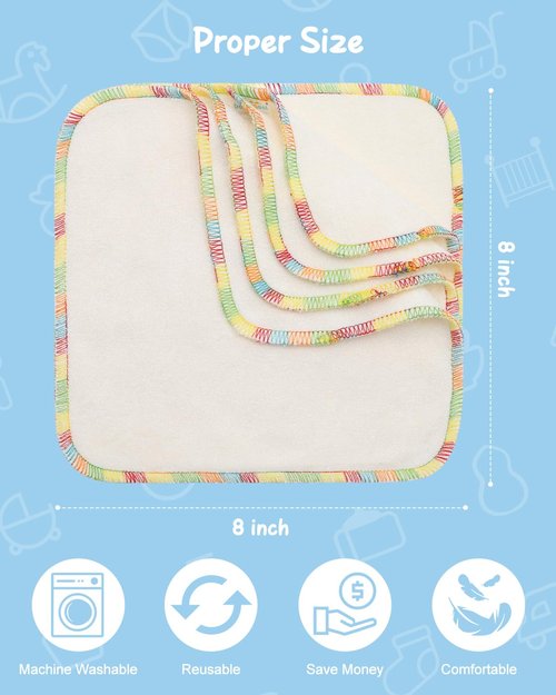 Babygoal 30PCS Reusable Diaper Wipes, Natural Unbleached Baby Face Wipes, Soft Sturdy, 8 x 8 Inches, 30BW02-B