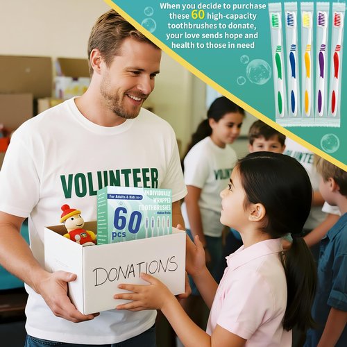 Comdian 60 Pcs Toothbrush Bulk Disposable, Travel Toothbrushes Pack, Soft Bristle Individually Wrapped and Good Cleaning for Kids, Adult and The Elderly. Suitable for Hotel, Travel, Home, Donated