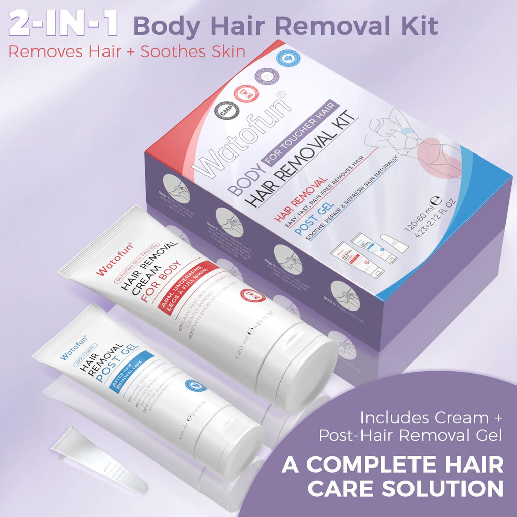 Watofun Body Hair Removal Cream for Women with Aloe Gel for Sensitive Skin, 5 Min Painless Depilatory Cream for Arms, Underarms, Legs, Chest& Bikini Line, hair remover for women 2-in-1 Kit, 6.35 Fl Oz