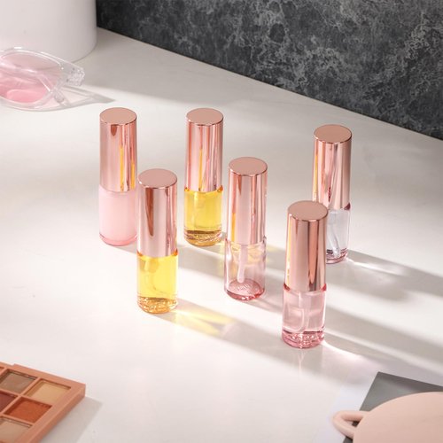 RAMFIYN 24 pack 10ml Pink Glass Spray Bottles Refillable Empty Perfume Pump Sprayer Mini Fine Mist Atomizer with Rose Gold Lid for Body Essential Oils