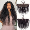 13x4 HD Lace Frontal Closure Deep Wave 16 Inch Ear To Ear Frontal Free Part Closure with Baby Hair Brazilian Virgin Curly Human Hair for Women Pre Plucked Frontals Closure Natural Black