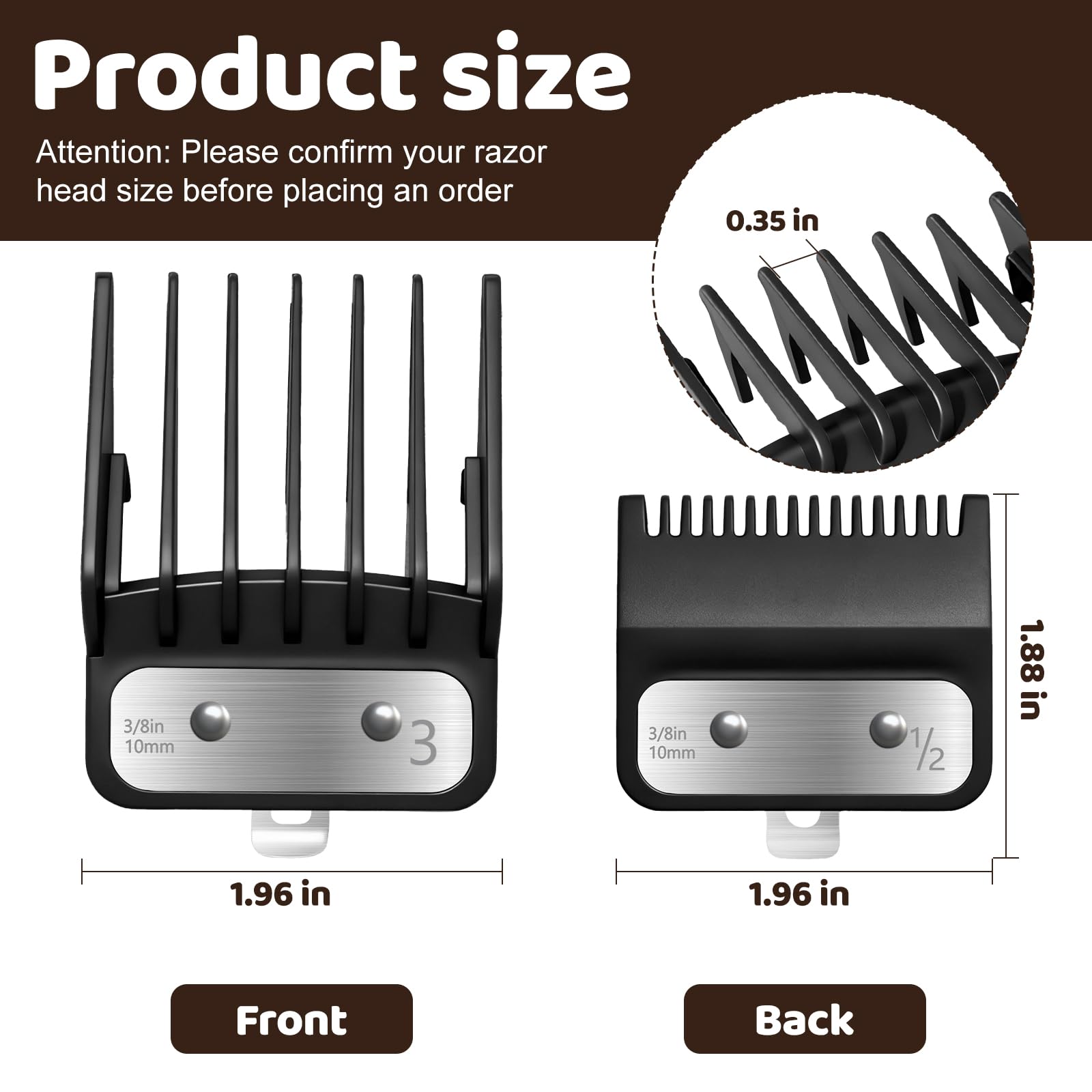 10Pcs Clipper Guards Set for Wahl Clipper Guards Set with Metal Clip，Professional Hair Clipper Guards Cutting Guides Compatible with Most Wahl Clippers from 1/16" to 1"(Black）