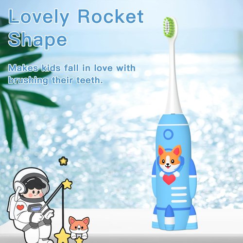 ELOTAME Kids Electric Toothbrushes u Shaped - Rechargeable Rocket Toothbrush, Electric Toothbrushes for Boys Age 2-6 2 Mins Timer, 6 Modes, 4 Brush Heads.