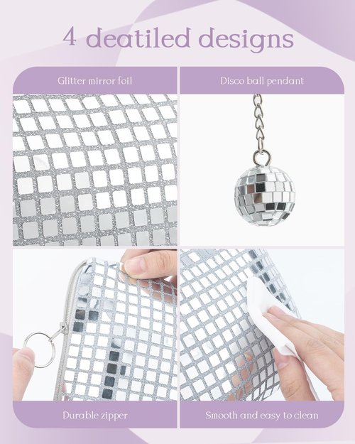 RGBDOT 6 Pack Disco Ball Makeup Bag - Disco Party Decorations and Favors, Sequin Mirror Cosmetic Bag for Women