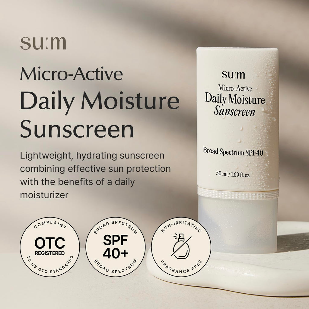 SU:M Micro-Active Daily Moisture Sunscreen - SPF 40 Korean Skincare for Hydration & UV Protection (1.69 fl oz)