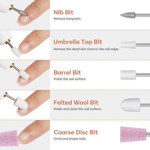 Modelones 24 Pcs Nail Drill Bit Set, 3/32” Ceramic Diamond Carbide Nail Drill Bits, Acrylic Gel Nail Bit Kit, Cuticle Remover Bits for Acrylic Gel Dip Powder Nail Manicure Pedicure