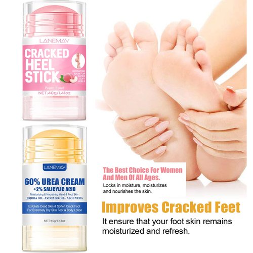 DENESTUP 2Pcs Urea Cream 60% for Feet & Dry Cracked Skin, Cracked Heel Repair Stick Maximum Strength Moisturizing Foot & Hand Balm, Repair Creams for Dry Feet, Knee, Elbow and Hand