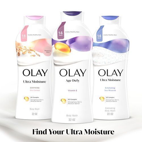 Olay Body Wash for Women, Age Defying with Vitamin E, 24hr Moisturizing, Hydrating & Refreshing, B3 Vitamin Complex, Free of Parabens & Phthalates, for All Skin Types, Scented, 22 fl oz (Pack of 4)