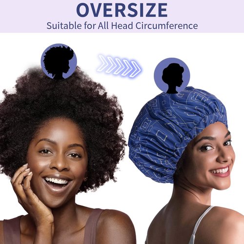 3 PCS Shower Caps for Women, Upgrade Comfortable & Extra Large & Double Layers Waterproof Bath Cap, Oversized Designed Adjustable Hem Hair Cap for All Hair Lengths/Style