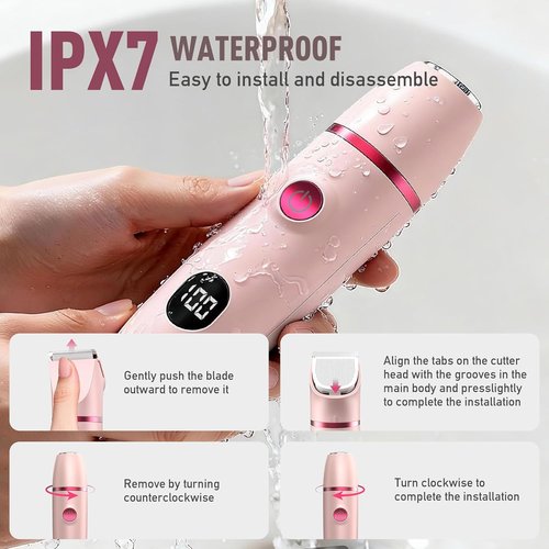Skiennix Bikini Trimmer for Women - 3-in-1 Waterproof Electric Razor with LED Display | Pink