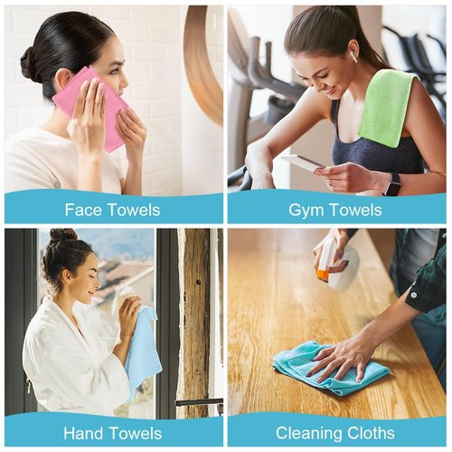 Orighty Washcloths, 20 Pack Microfiber Face Towels, Highly Absorbent and Soft Feel Wash Cloths & Hand Towels for Bathroom, Hotel, Spa, and Gym, 11.5x11.5 Inch, Multicolor