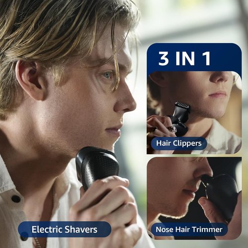 rategist Cordless Electric Razor for Men: 3-in-1 Shaver for Beard/Nose/Sideburns - IPX7 Waterproof Travel Kit - Precision Blades & Turbo Speed, Valentine's Day Gifts