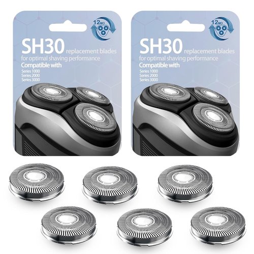 SH30/52 Replacement Blades - Dual-Ring Precision Shaving Heads with Titanium Coating | 6-Pack for Series 1000, 2000, 3000 & PTxxx Razors