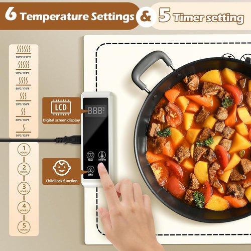 PIGLOG Electric Warming Tray - Fast Heating with 6 Temperature Settings | Full Surface Graphene Food Warmer (White, 24x15)