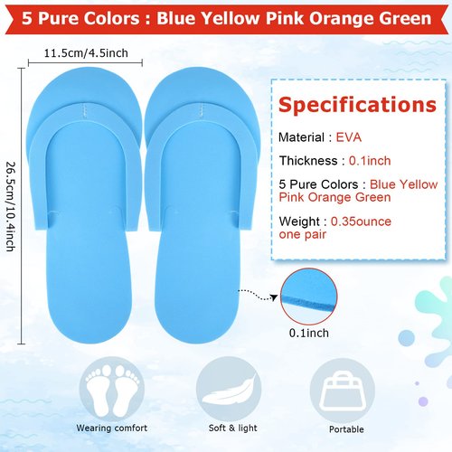 JenPen 60 Pairs Disposable Pedicure Slippers Foam Spa Pedi Flip Flops Bulk Foldable Pedicure Slippers Sandals Shoes for Guest Women Men Salon Spa Hotel Shower Foot Nail Party Supplies(Bright Colors)