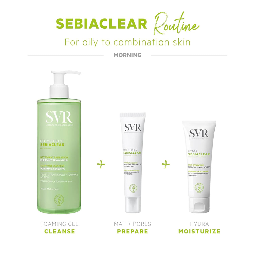 SVR Sebiaclear Moisturizing Face Cream - Soothing Formula with Niacinamide & Hyaluronic Acid for Oily Sensitive Skin | 1.4 oz