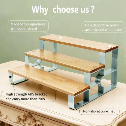 mengbu Vanity Organizer for Makeup,Perfume Organizer for Women,Skincare Organizers for Countertop,Bathroom Organizers and Storage,3 Tier Bamboo Display Shelf (Width=14")