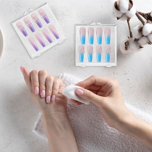 Landhoow 15 Pcs Press On Nail Boxes Nail Display Case with 30 Adhesive Tape, Artificial Press On Nail Container, Acrylic Storage Organizer(Clear)